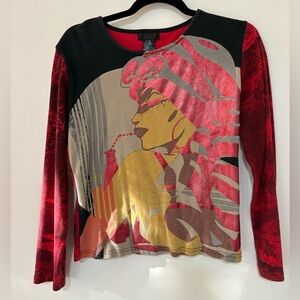 Custo Barcelona Vibrant Red and Black Graphic Long Sleeve Top